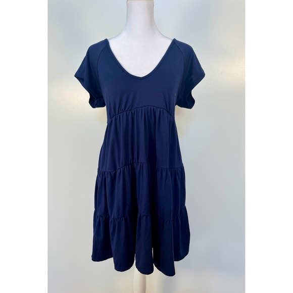 Urban Outfitters Julia Tiered Mini Dress Short‎ Sleeves Navy Blue Womens SMALL - Picture 4 of 6